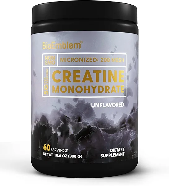 BioEmblem Creatine Monohydrate Powder – Micronized, Unflavored, 5000mg Per Serving(5g) – Supports Muscle Strength, Workout Recovery & Performance Creatine Supplement– Vegan, Non-GMO, 60 Servings