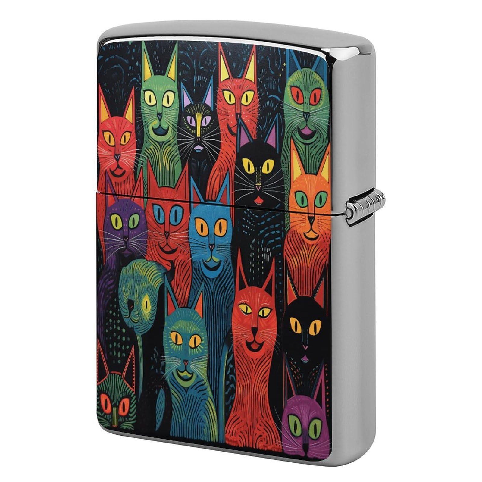 Fekiloot Style Multicolor Cat Painting Lighter Case Cover Metal Lighter Case
