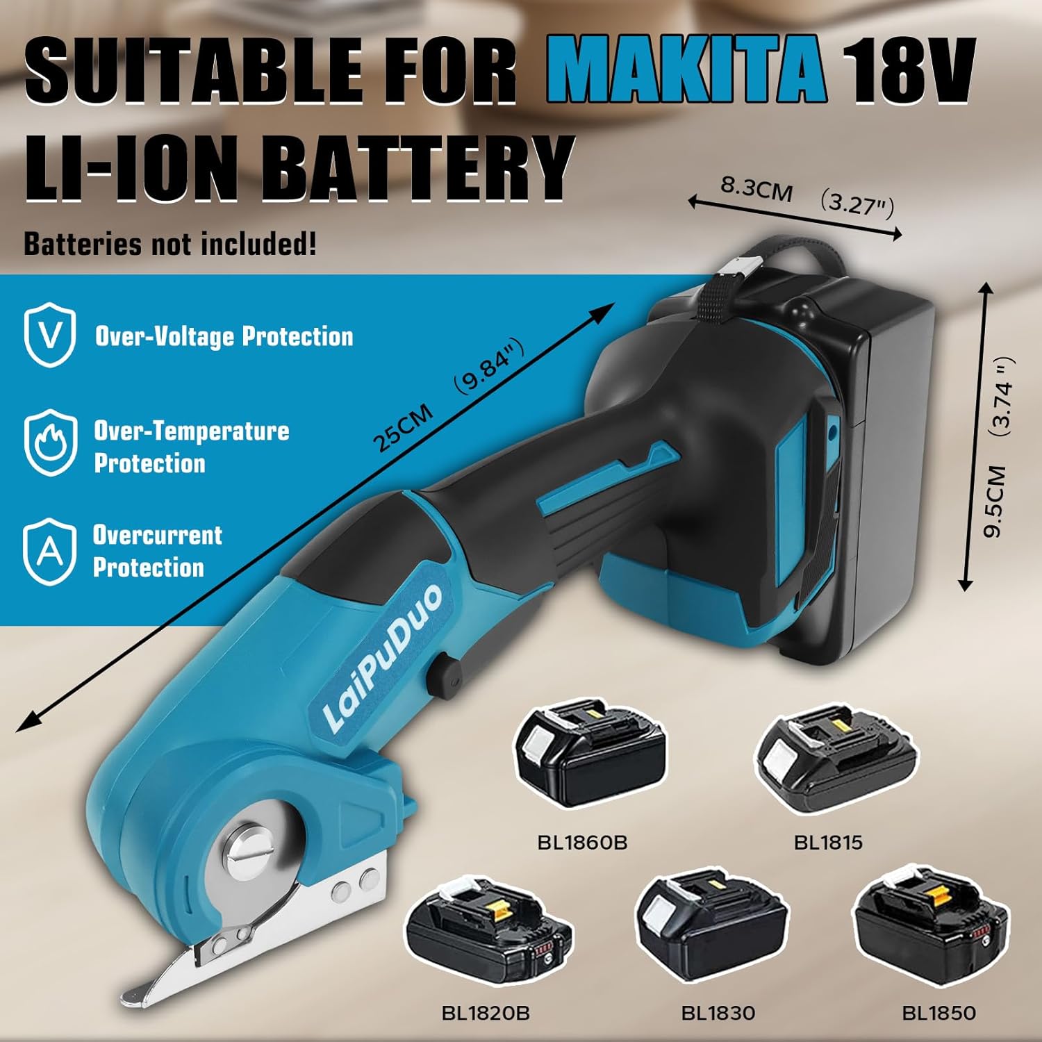Cordless Electric Scissors Compatible with Makita 18V Battery, Fabric Cutter with 300RPM Max Speed and 6mm（0.24in）Max Cutting Thickness, Multi Box Cutter for Cardboard, Cloth, Leather, Carpet