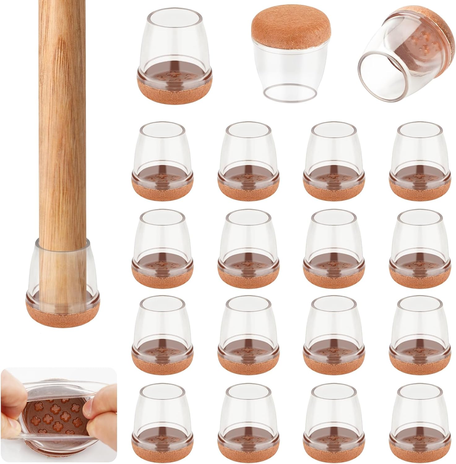 Chair Leg Floor Protector with Felt, Chair Leg Protectors for Hardwood Floors, Anti Scratch Chair Leg Covers, Silicone Chair Leg caps, Round (Brown-24Pcs, M, Fit: 0.94~1.26 in) Brown-24pcs M(Fit:0.94''~1.26'')