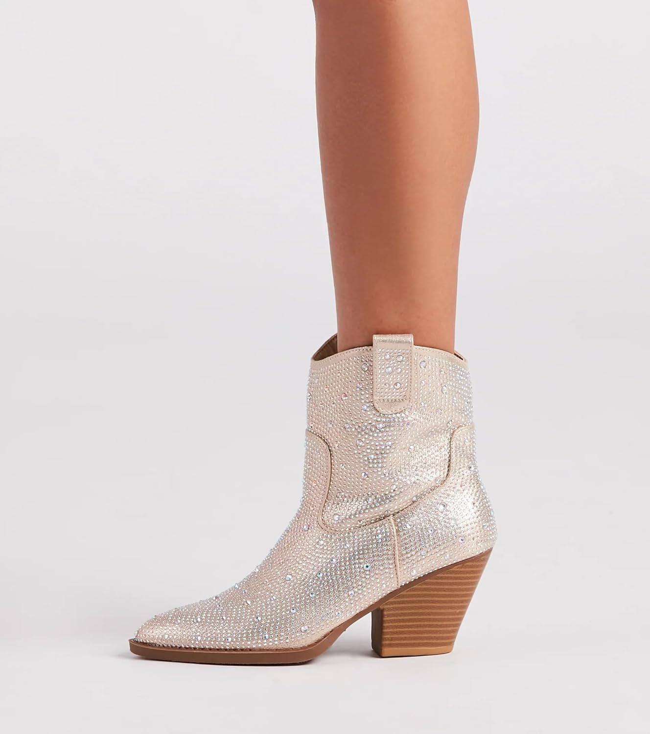 Forever Women's Rhinestone Block Heel Ankle Boots River-01 Champagne Gold 9 - Image 3