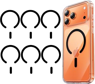 Universal Metal Rings Compatible with Magnetic Sticker,Magnetic Ring for Phone Cases & Wireless Charging，Logo-Friendly Design (6 Black)
