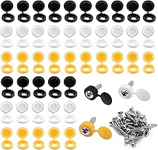 Pack of 54 Cover Caps for Screws and 54 Pieces Screws, Screw Cover White with Hinge, Cover Caps for Drilling Holes, Screw Cover to Protect Screw Heads (Colour 1)