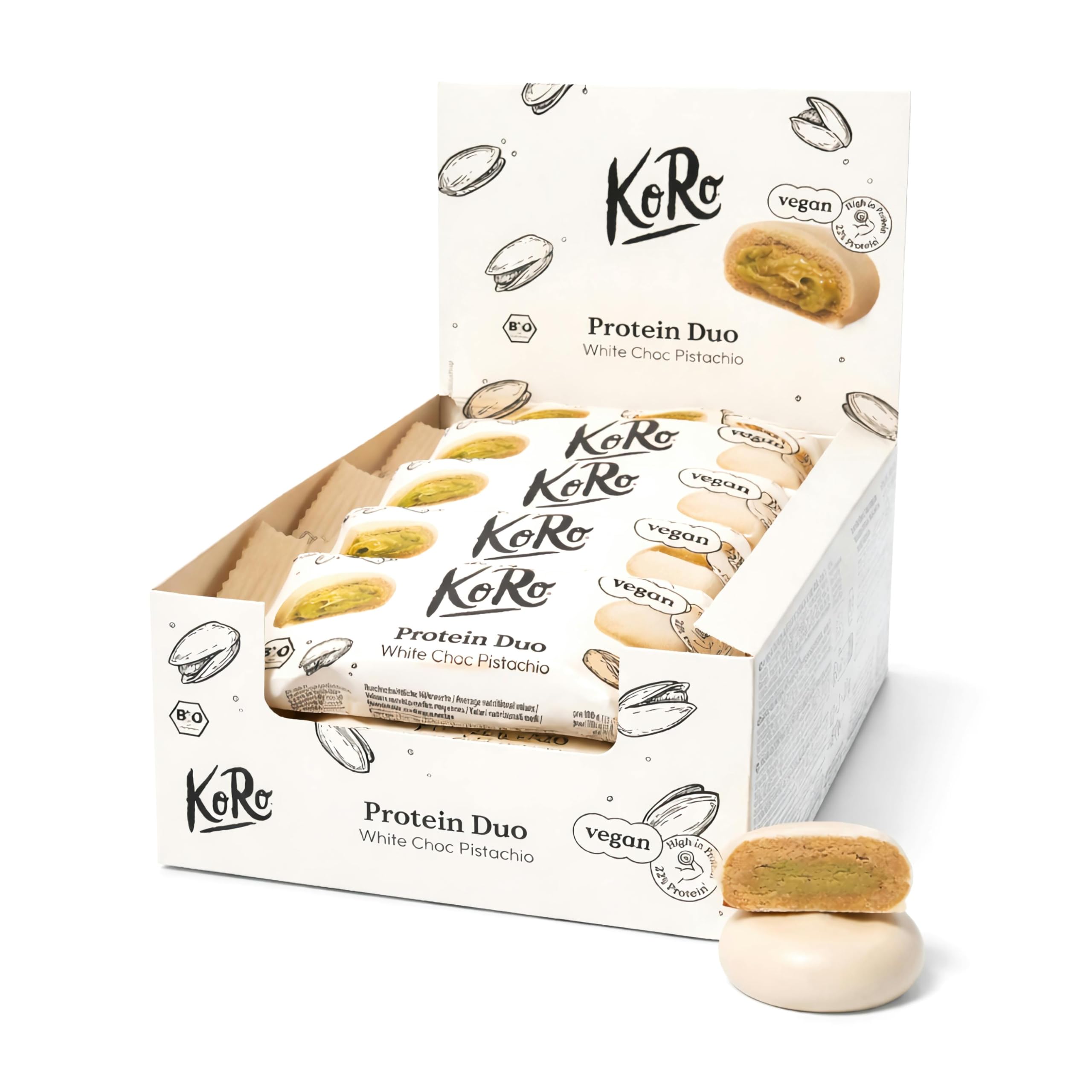 KoRo - Bouchées protéinées bio pistaches et chocolat blanc 12 x 2 x 20 g