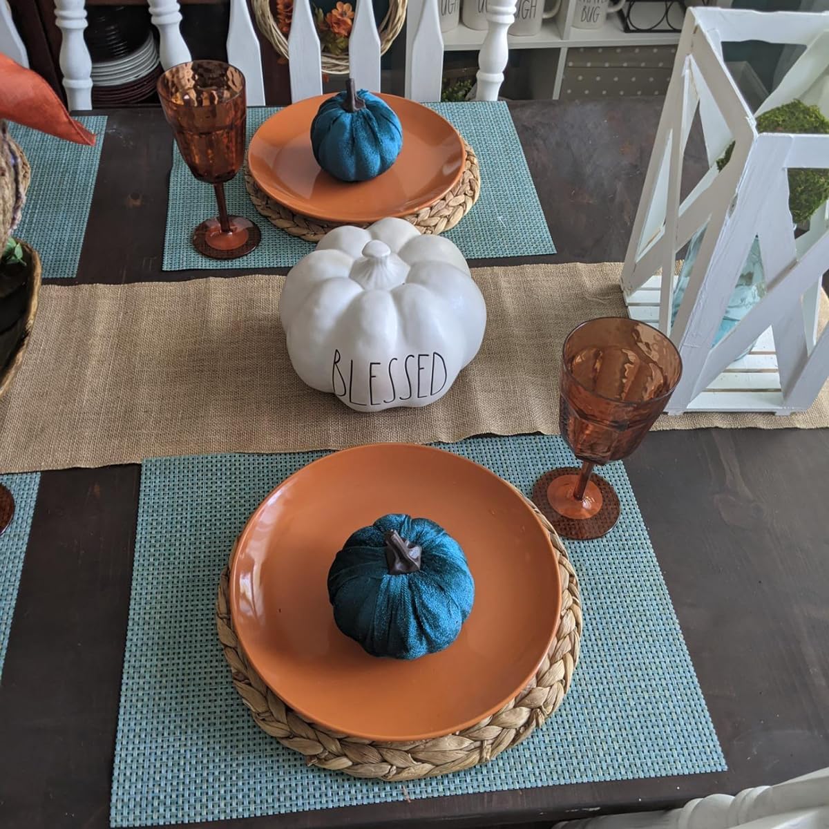 11.8'' Round Woven Placemats Set of 6 Plate Chargers, Heat Resistant Non-Slip Water Hyacinth Weave Place Mats Farmhouse Straw Braided Rattan Tablemats Wicker Placemats for Dining Table Decoration