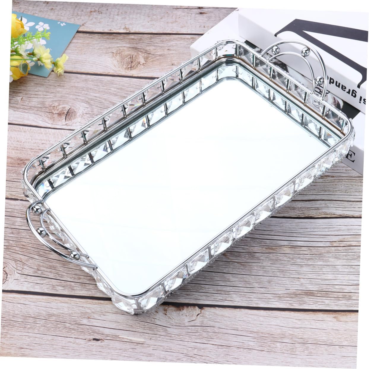 1pc Silver Crystal Jewelry and Cosmetic Storage Tray Elegant for Dressing Table for Organizing Jewelry and