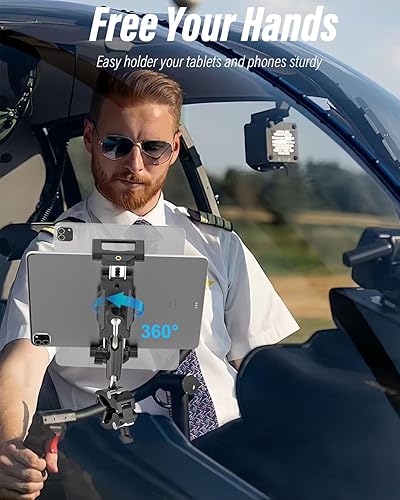 Miniatura 5 de woleyi Soporte de yugo para tablet – [Abrazadera grande de metal] [compatible con funda gruesa] Soporte para tableta de aviación, soporte de vuelo