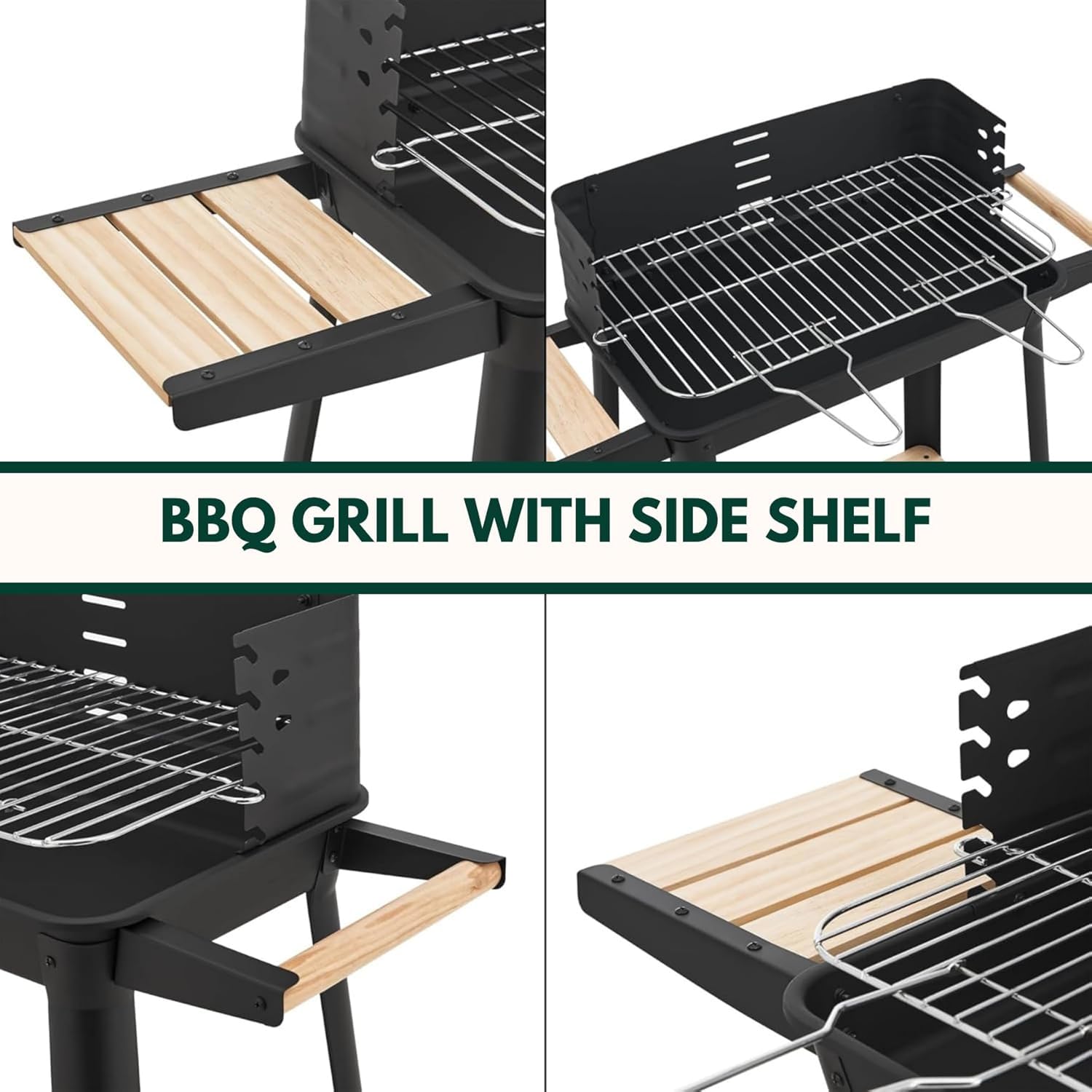 Garden Mile Parrilla de carbón con altura ajustable, carrito portátil para barbacoa con recogedor de cenizas y ruedas para cocinar al aire libre, jardín, fiesta, color negro