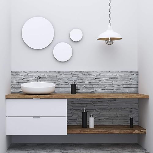 Miniatura 2 de Dundee Deco Panel de pared 3D de PVC de imitación gris, 3.3 x 1.7 pies (38.6 in x 19.7 in), decoración de paneles de pared de diseño interior,