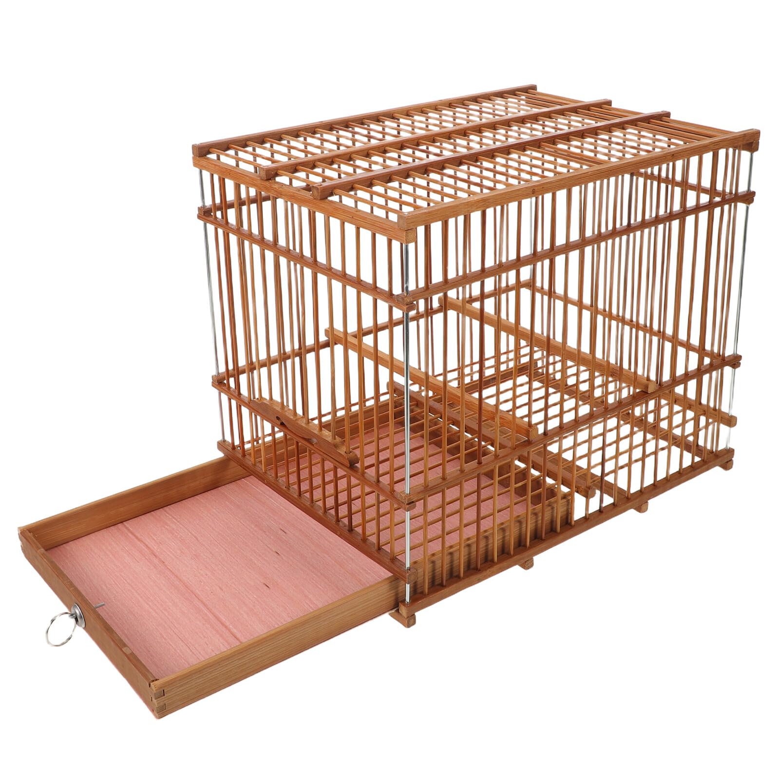 Gabbia per Uccelli in Bamboo Rettangolare con Vassoio Rimovibile e Gancio Portatile e Facile da Pulire per Pappagallini e Fringuelli Design Vintage per Interni ed Esterni