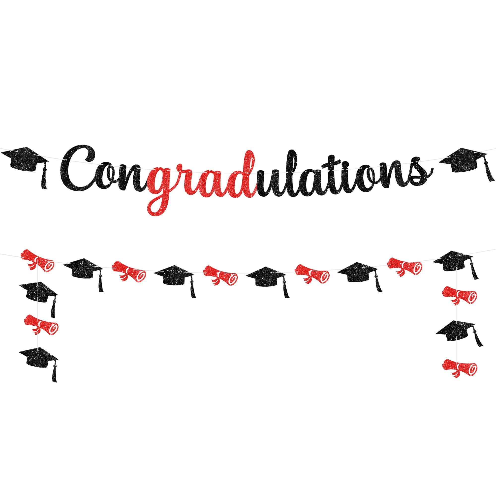 KatchOn, Glitter Red and Black Congratulations Banner - 10 Feet, Pre- Strung | Congrats Grad Banner for Nurse Graduation Decorations 2025 | Graduation