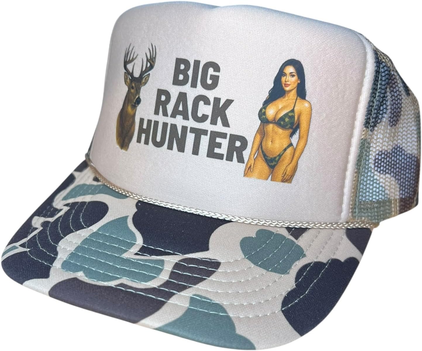 Snapback Trucker Hat for Men or Women, Vintage Fit with Funny Novelty Graphic, Custom Mesh Cap Camo Camouflage - Image 3