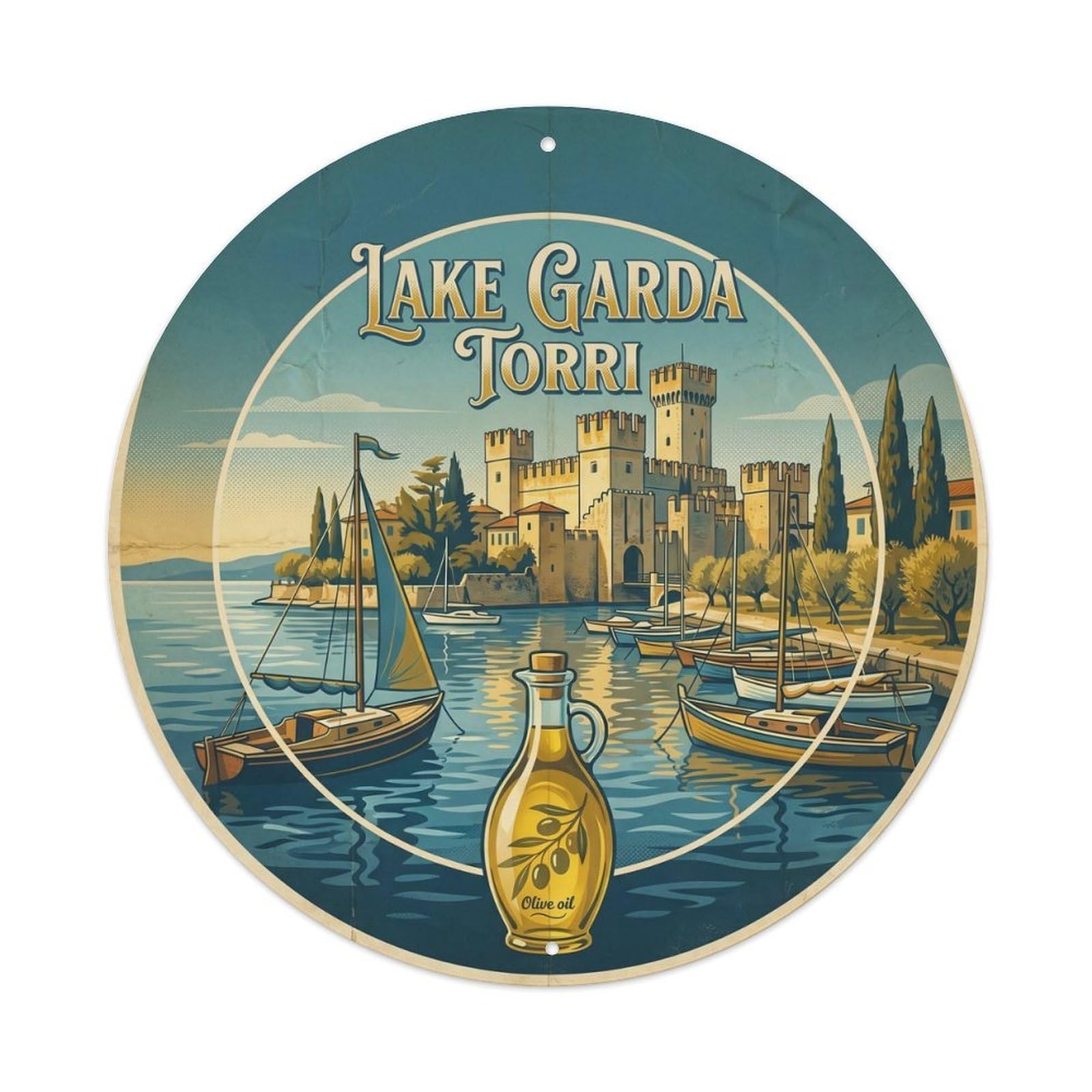 Olhnbad Style Lake Garda Cuisine Culture Torri Olive Oil Travel Metal Tin Sign