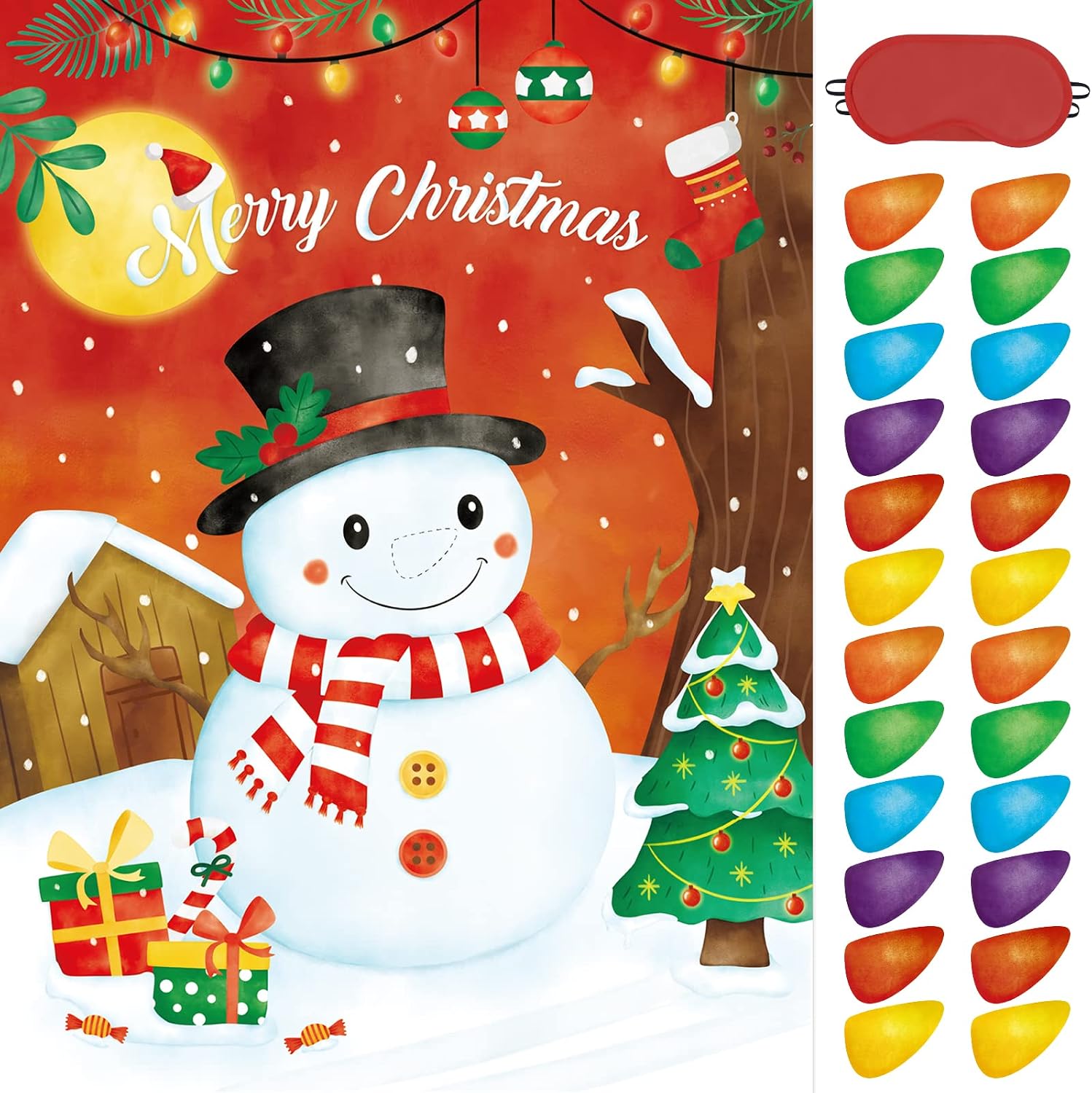 WERNNSAI Pin The Nose on The Snowman - Christmas Party Games for Kids Christmas Party Decorations Xmas Game Poster with 24 Pcs Nose Stickers School Classroom Activities