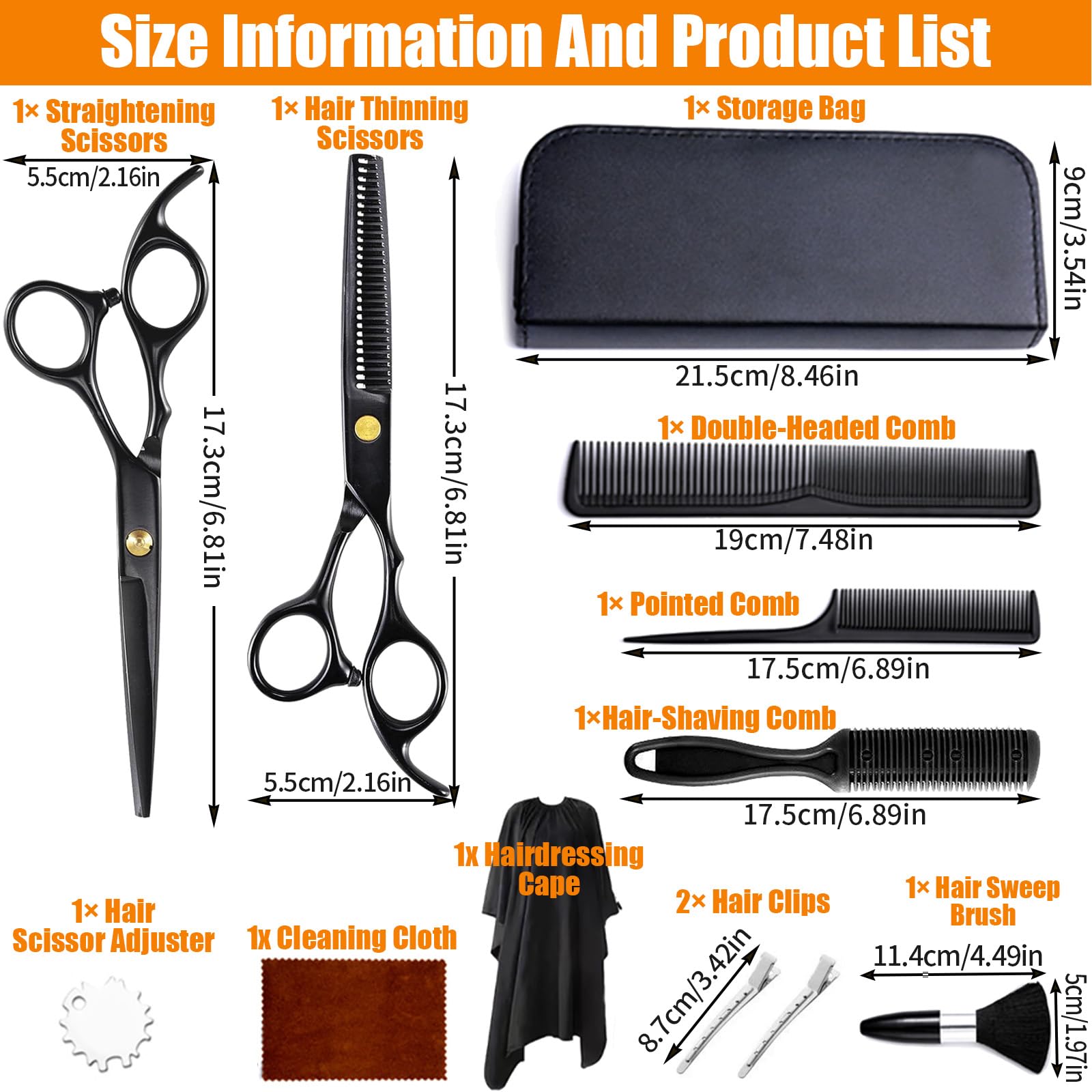 Kit Tijeras Peluqueria 12 Piezas Acero Inoxidable Profesional Corte Pelo