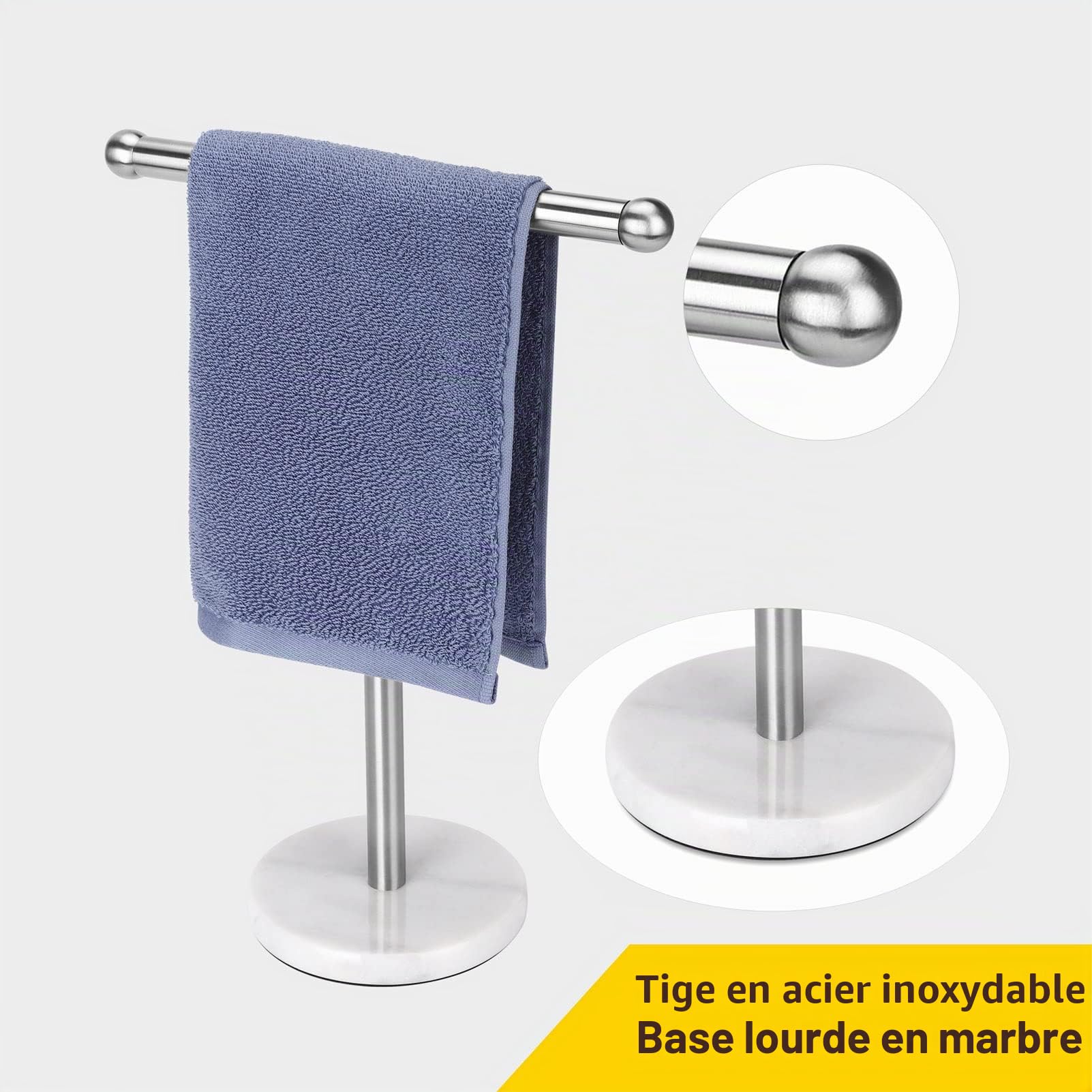 Porte-Serviettes avec Base Lourde en marbre, Porte-Serviettes en Forme de T, autoportant pour comptoir de Salle de Bain, Meuble-lavabo, Acier Inoxydable 304 (Argent brossé)