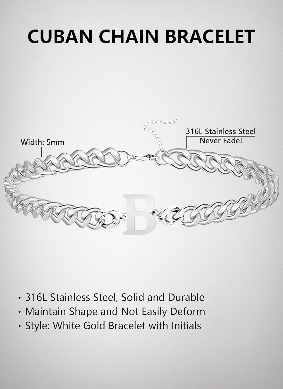 TAGOMEI Silver Initial Bracelets for Men Stainless Steel Cuban Link Matching Couple Bracelets Gifts for Boyfriend Dad Birthday Fathers Day Anniversary Graduation Gifts Him Mens A-Z Letter Bracelet