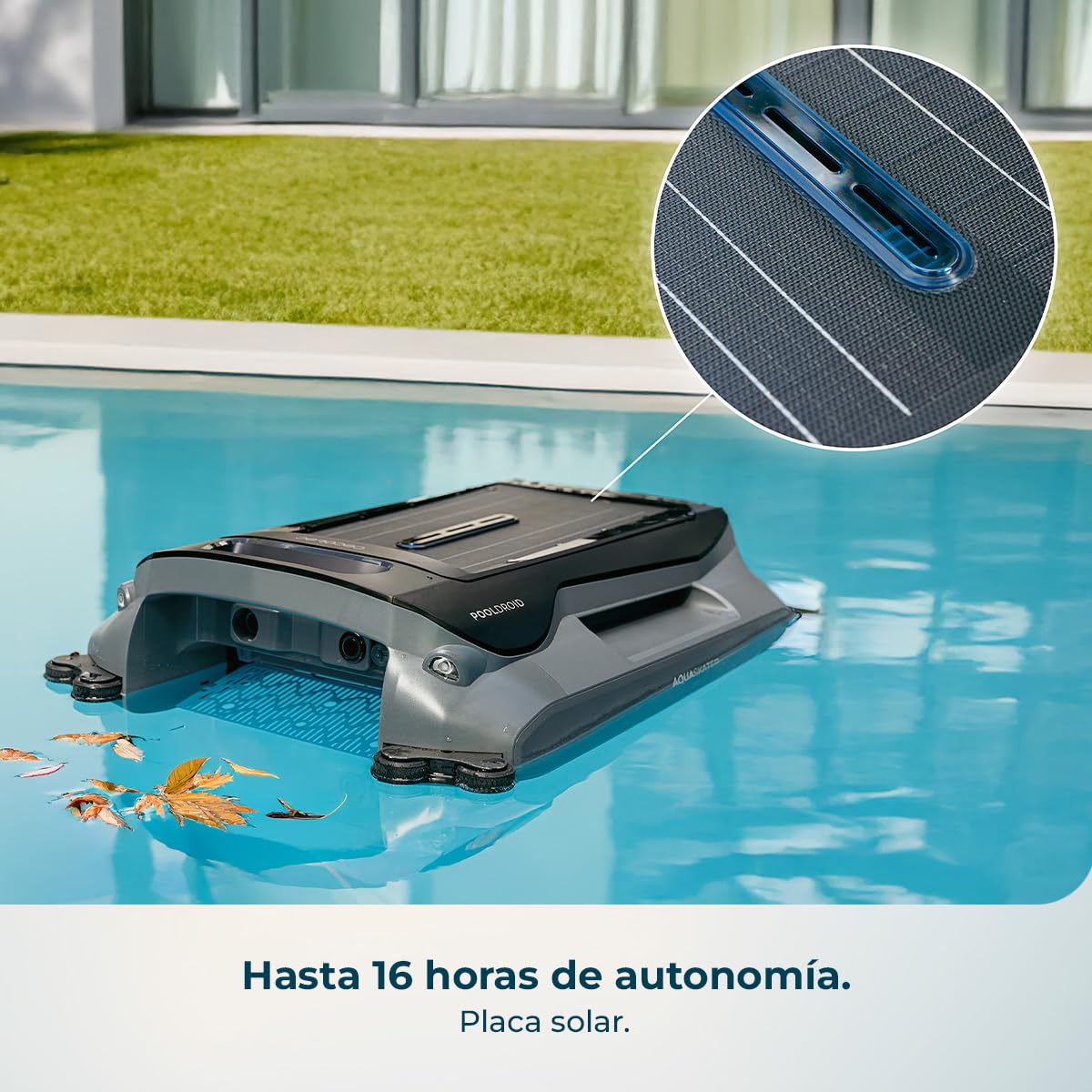 Cecotec Robot Limpiapiscinas para Superficie y Línea de Flotación Conga Pooldroid AquaSkater. Carga Solar, Autonomía 16h, Cesta de 4,5L y un Filtro de 187,5μm, Navegación Sensores Ultrasónicos