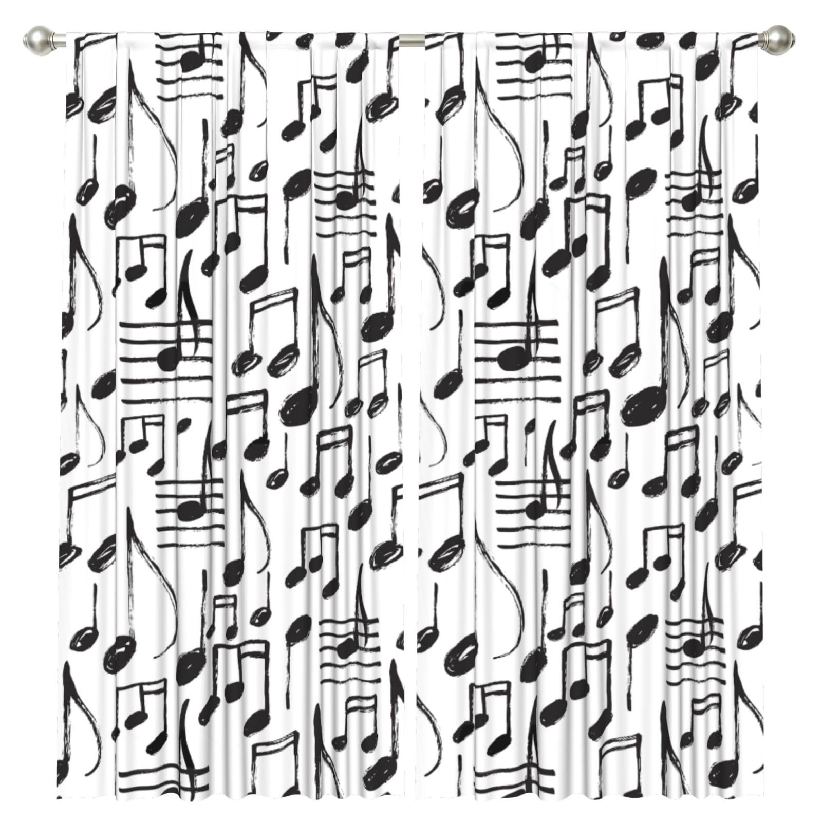 InOmak Hand Sketch Musical Notes, 2 Panels Window Curtains 52 x 84 Inch Blackout Curtains for Living Room Bedroom
