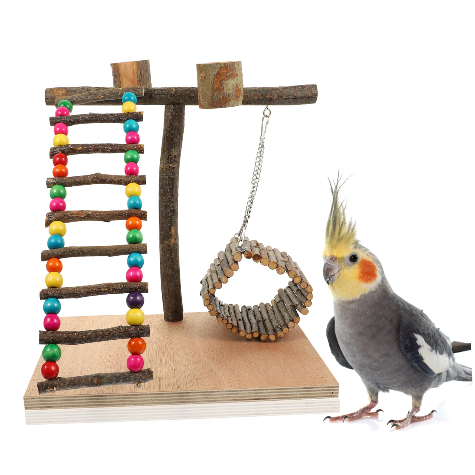 minkissy 1 Juego De Loros Gimnasio De Percha De Madera Estante De Pie para Loros Parque De Aves Parque Interactivo De Aves Juguetes De Agapornis Perico Familiar Marco De Pájaro