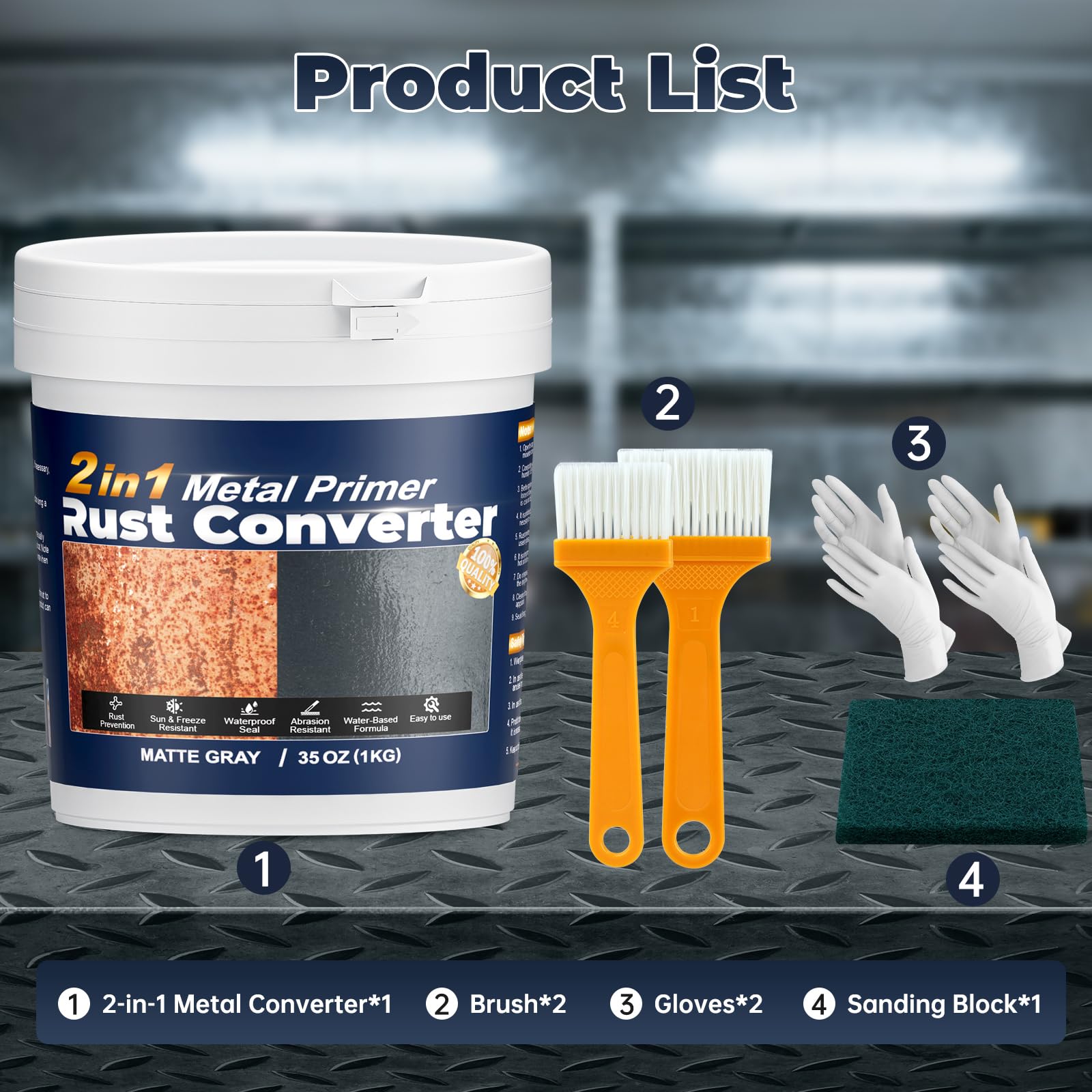 SZ-KARIDGE 2 in 1 Convertitore di ruggine e primer metallico, 1 kg di vernice antiruggine per metallo, rimozione della ruggine e sigillante, rivestimento antiruggine durevole, resistente al calore