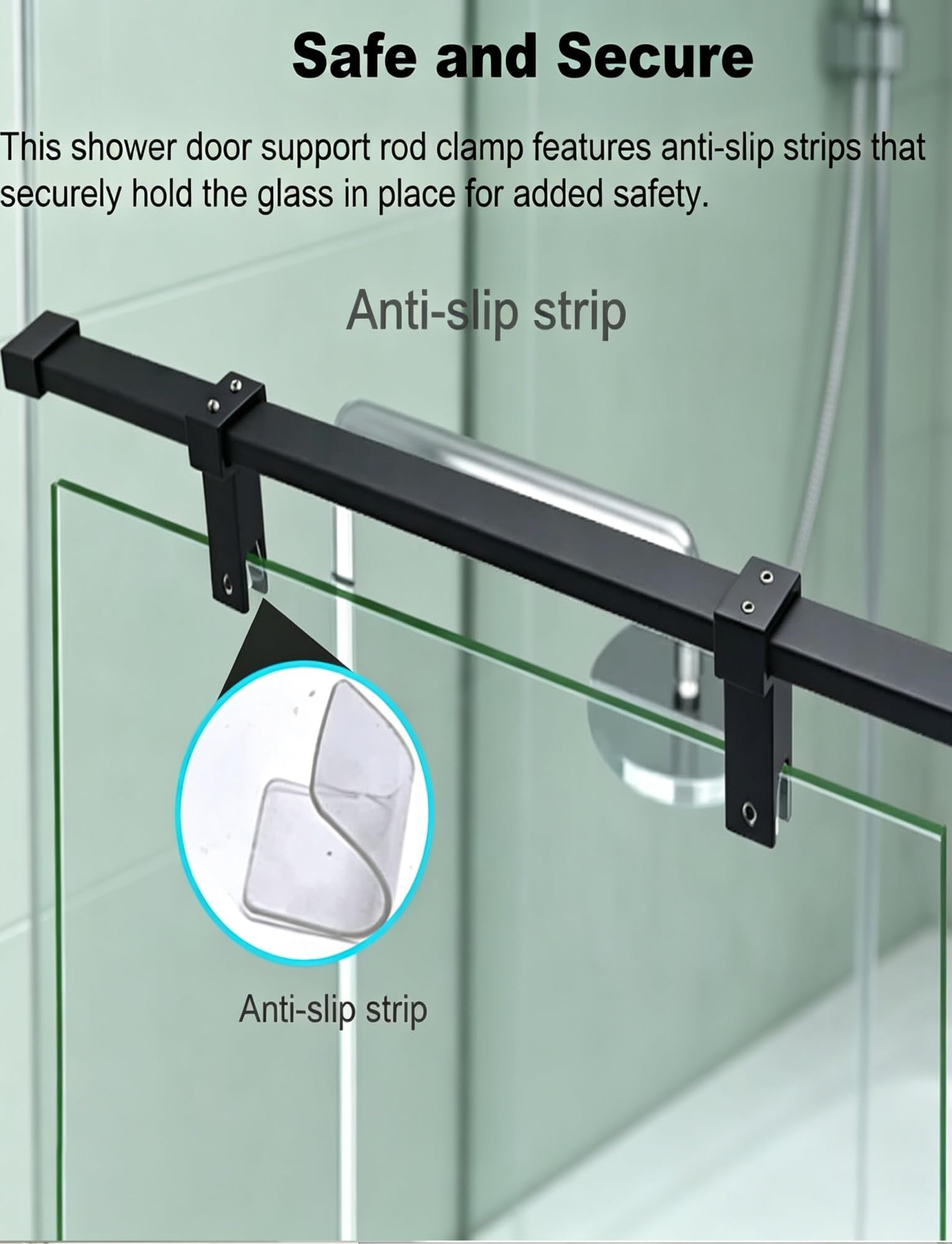 Barra de soporte de vidrio for ducha de acero inoxidable, soporte fijo de pared a vidrio