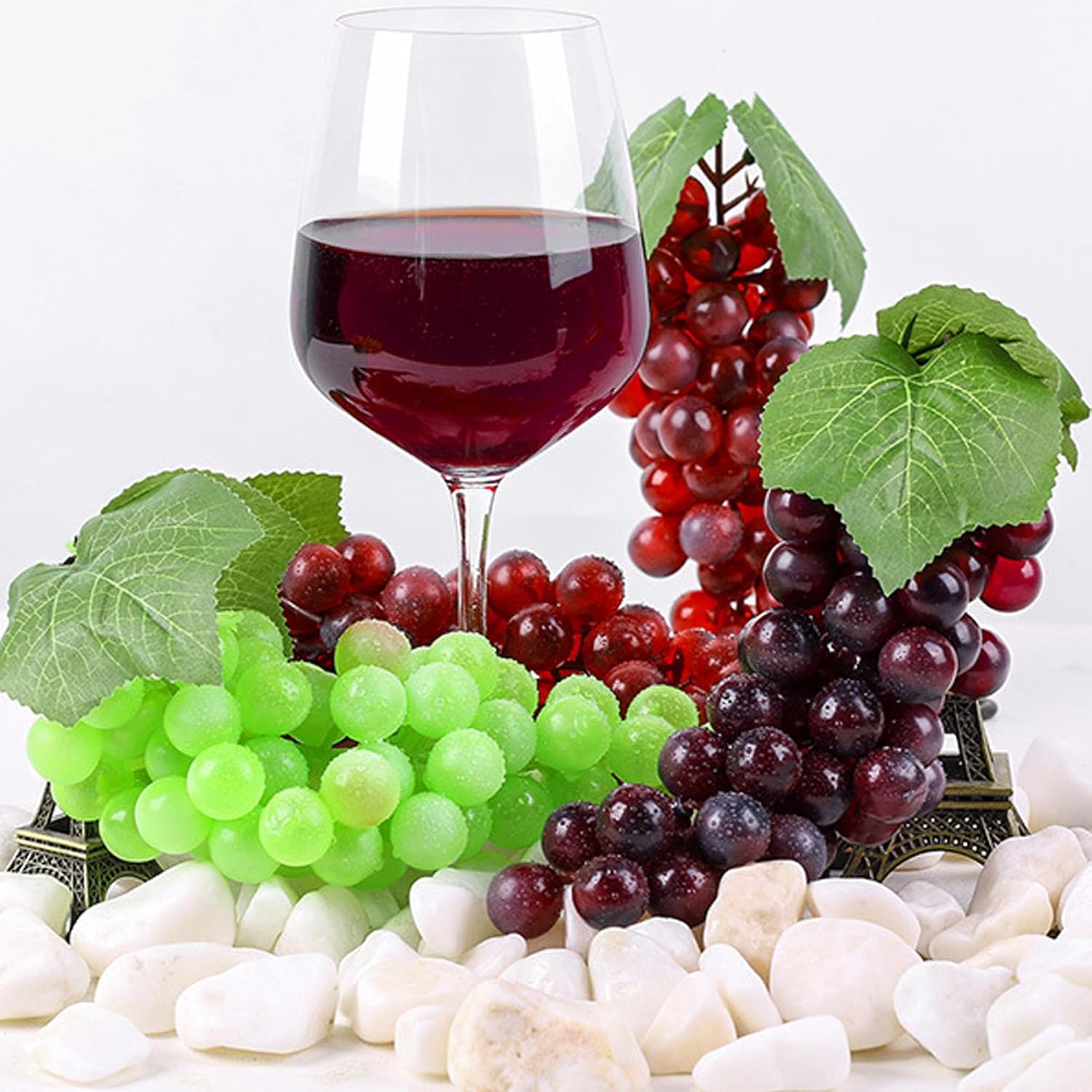 5Pcs 36Leaves Artificial Greenery Garlands Hanging Leaves with 6Pcs Assorted Size Grapes Bundles Faux Grape Leaf Garland Vine Plants for Wedding Garden Home Party Wine Rack Decor