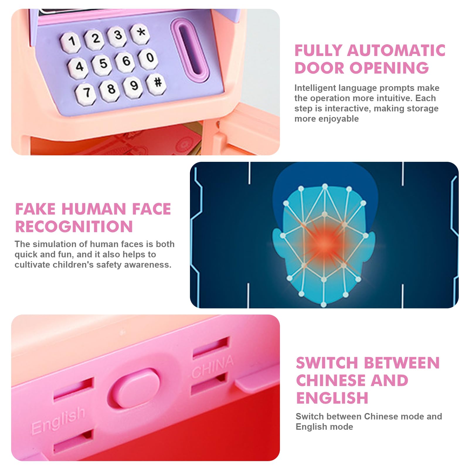 Salvadanaio Elettronico, Cassaforte Salvadanaio Elettronico con Codice, Mini Bancomat con Musica, ATM Digitale Automatico Regalo di Compleanno(Rosa)