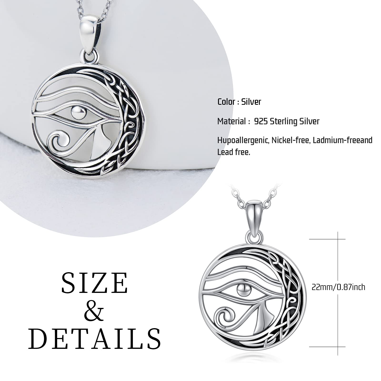 Midir&Etain Collar con colgante de ojo de Horus de plata de ley 925 con colgante de ojo de Horus, amuleto egipcio religioso, joya regalo para hombre y mujer
