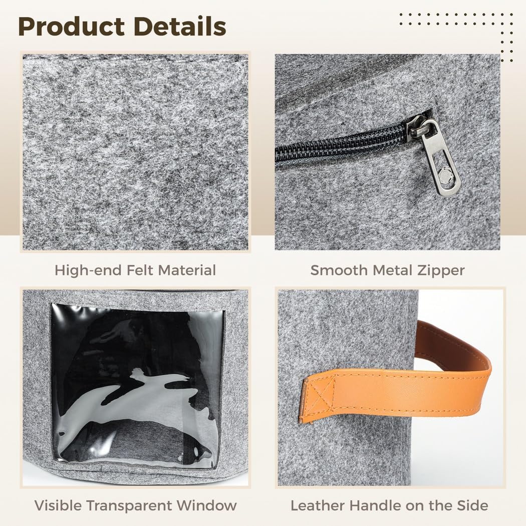 Felt Hat Storage Case with Clear Window and Handles, 43Cm X 25.5Cm Zippered Storage Box for Travel and Wardrobe
