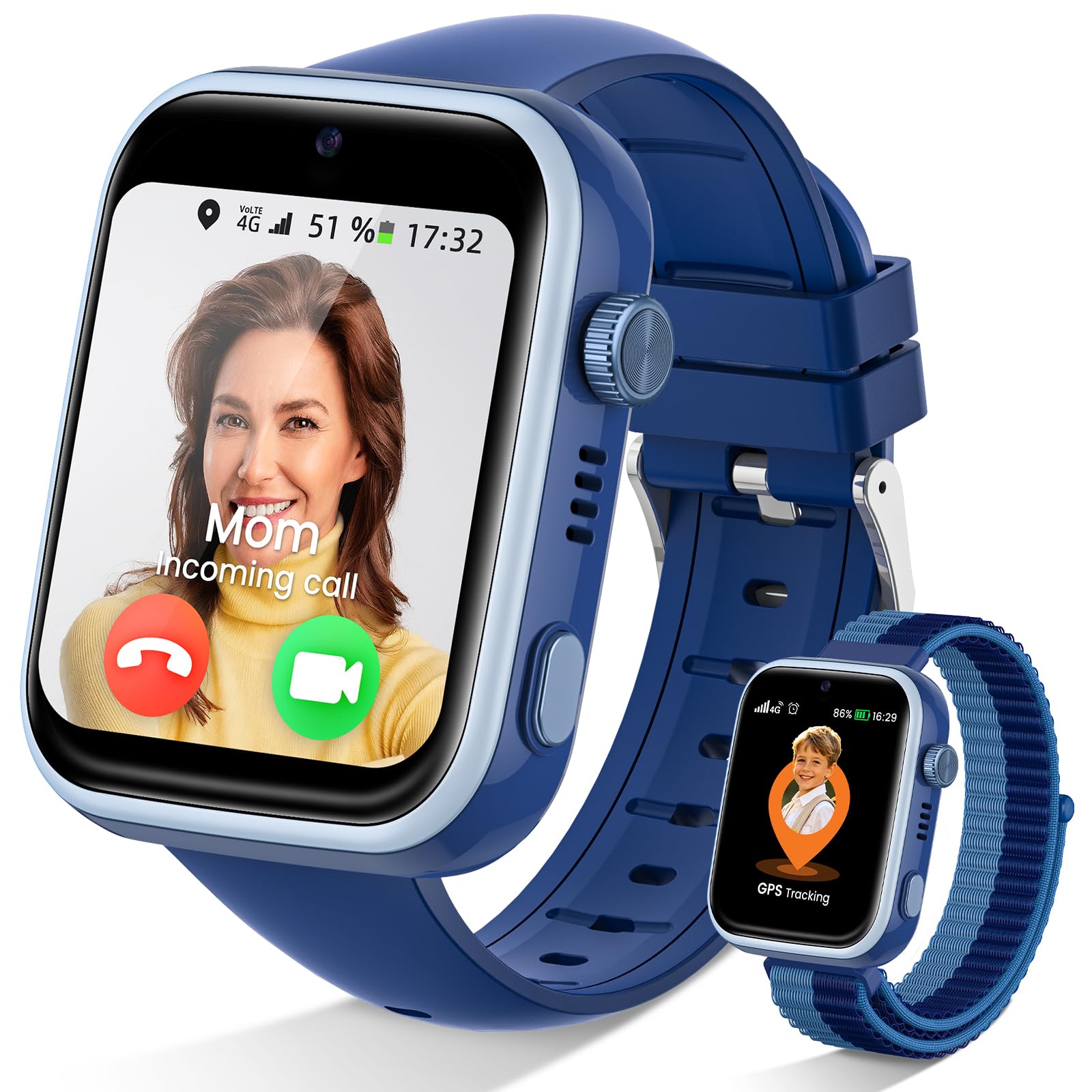 SWGOTA Reloj Inteligente Niño, Smartwatch Niños con 4G Videollamada/GPS, Chat de Voz/Modo Escuela/Whatsapp/WiFi/SMS/SOS/Podómetro/5 Modos Deportivos, IP68 Impermeable Regalo para Niñas Niños, Azul