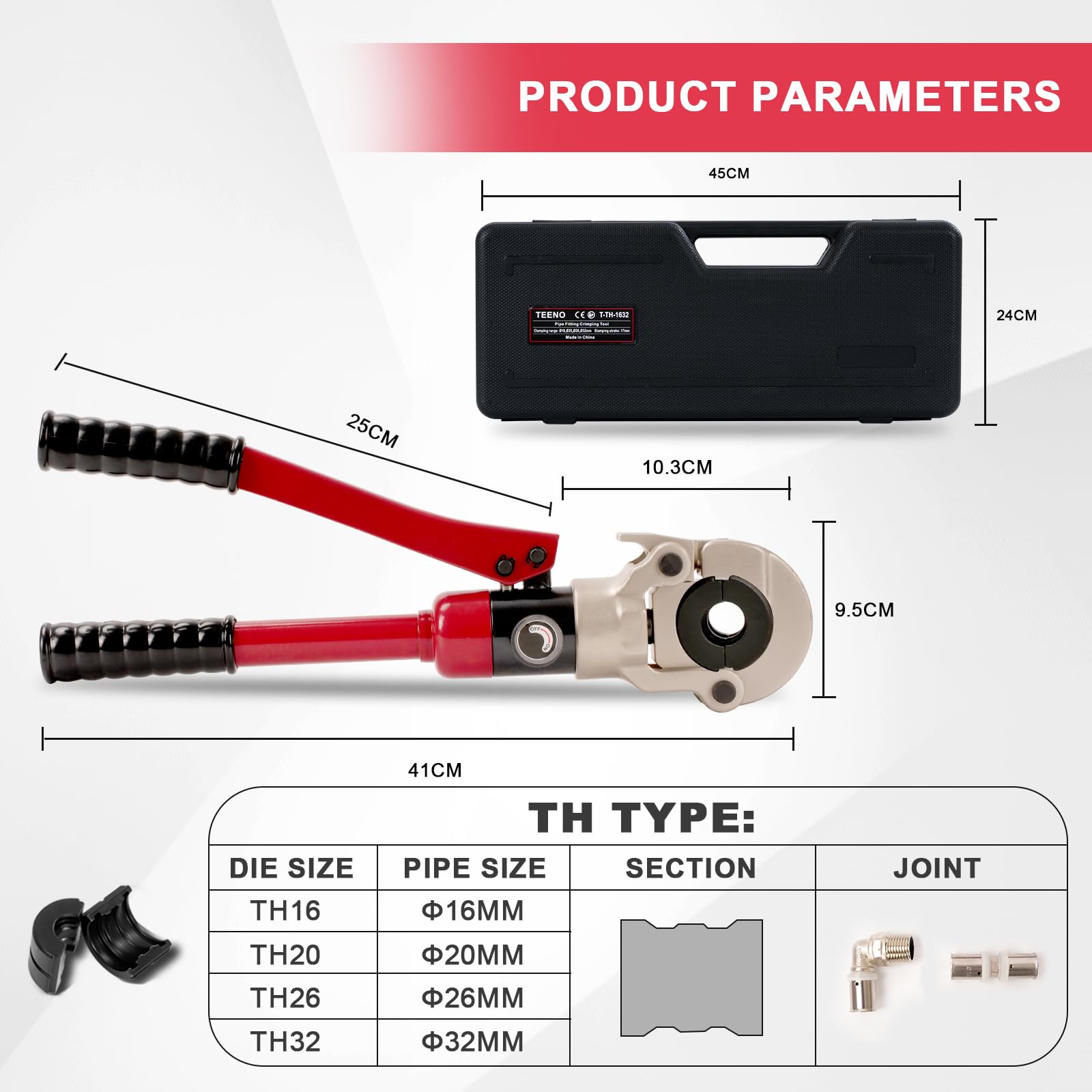 TEENO Profi Presszange 10T TH-Kontur, V-Kontur Und U-Kontur, Presszange TEENO Profi Presszange 10T TH-Kontur, V-Kontur Und U-Kontur, Presszange