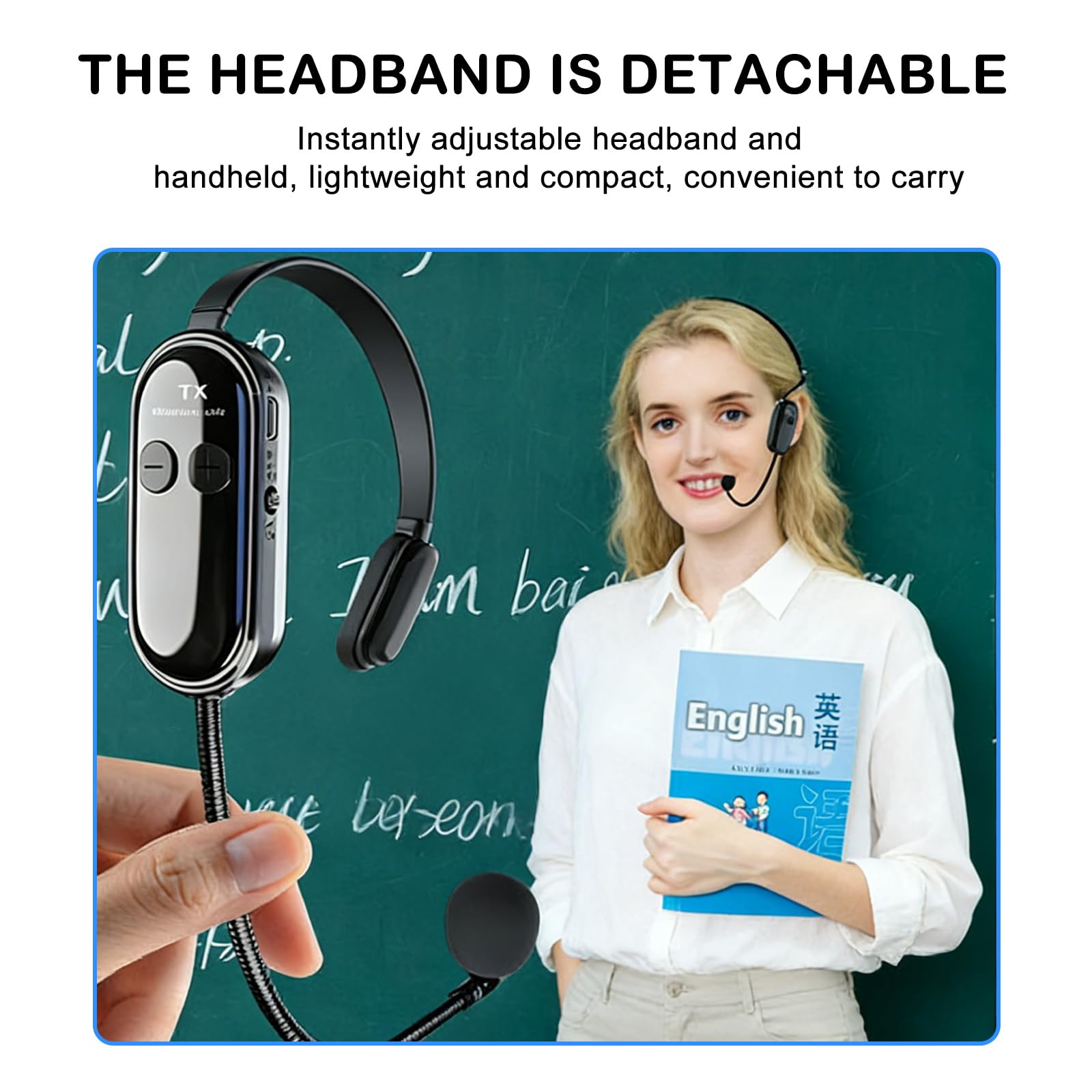 Microfono senza fili, amplificatore vocale 2.4G con microfono senza fili, microfono wireless ricaricabile auricolare con portata di 30M, ideale per guide turistiche, docente, insegnamento