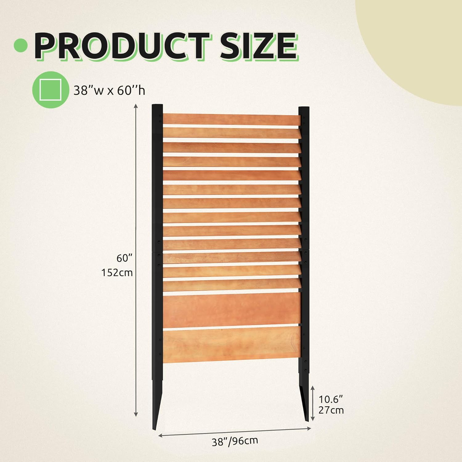 GOOBED 5 x 3.2FT Wood Privacy Screen, No Dig Trash Can Hider for Outside, Air Conditioner Fence Outdoor Privacy Fence Panel for Backyard, Patio,Brown,(1 Panel)