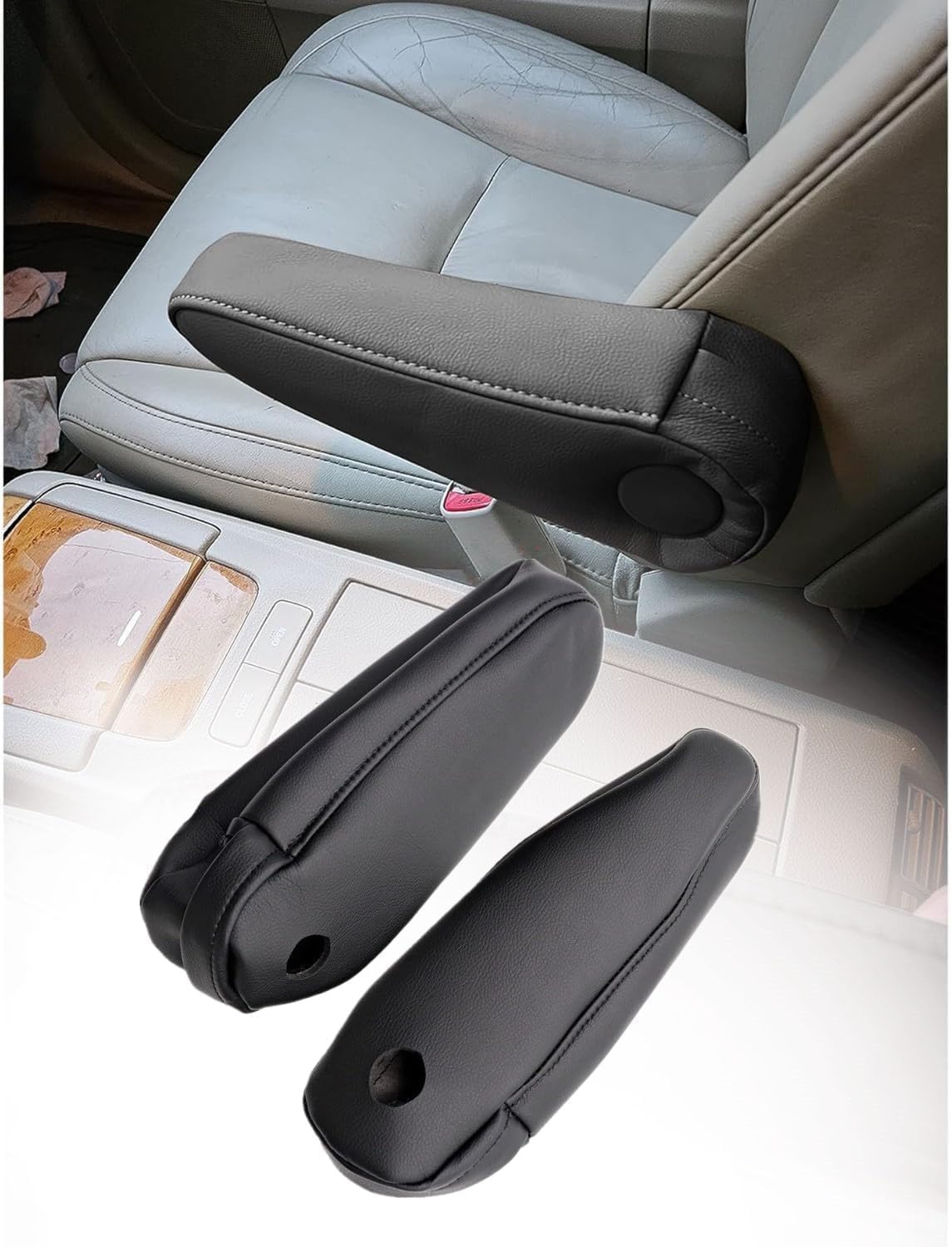 Car Seat Armrest Replacement Leather Cover 2pcs Black Compatible with Lexus RX300 RX330 RX350 2003 2004 2005 2006 2007 2008 2009 | Zippered Design ＆ Abrasion Resistant ＆ Soft