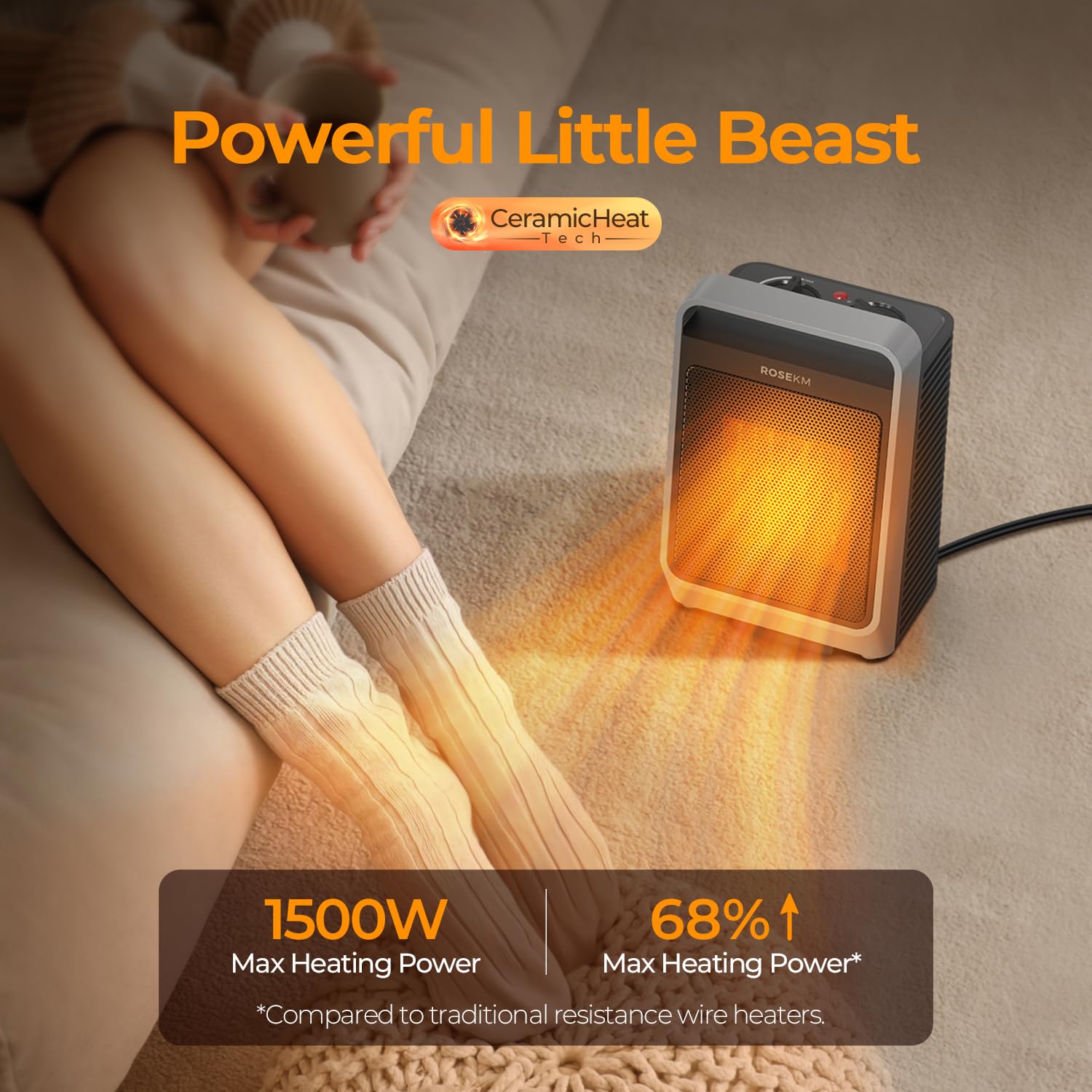 Calentadores de espacio para uso en interiores, calentador eléctrico portátil de 1500 W con termostato, calentador de cerámica para habitación, dormitorio, oficina, debajo del escritorio, con 3 2