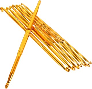 VILLCASE 8 Pçs Conjunto De Agulha De Crochê Kit De Agulha De Costura Agulhas De Tricô Mãos Artríticas Ganchos De Crochê De Metal Liga Dourada Agulha De Crochê Ferramenta De Artesanato