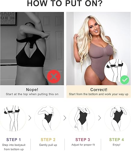 Vista 5 de SHAPERX - Body tipo faja moldeadora para mujer, con control de abdomen, sin costuras, para moldear la cintura, compresión del cuerpo