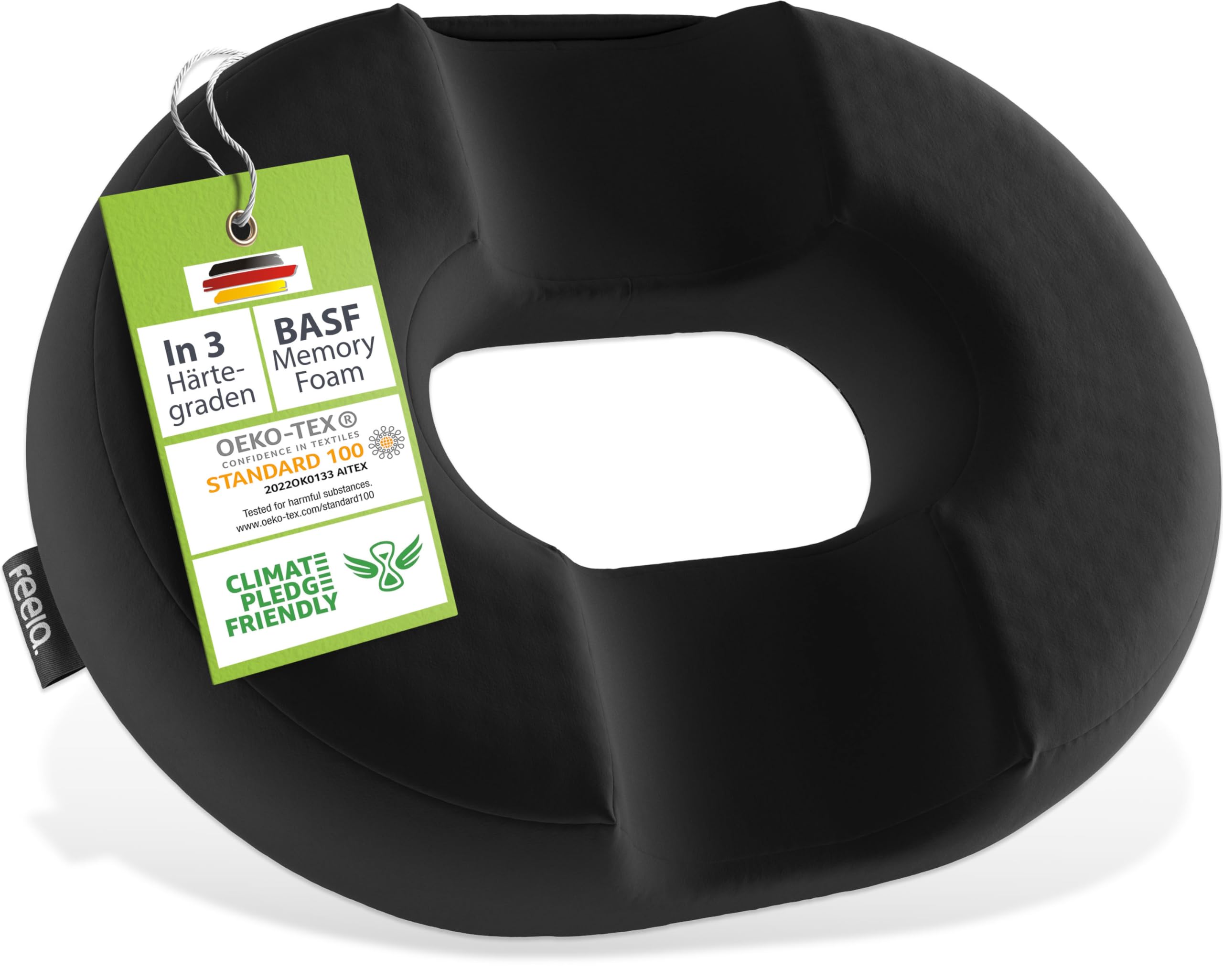 feela.® Orthopädisches Sitzring [3 Härtegrade] – Hämorrhoiden Sitzkissen mit Loch – nach OP & Geburt – Sitzring Steißbein Entlastung, Hämorriden Kissen, Sitzdonut – lindert Schmerzen (Hart)