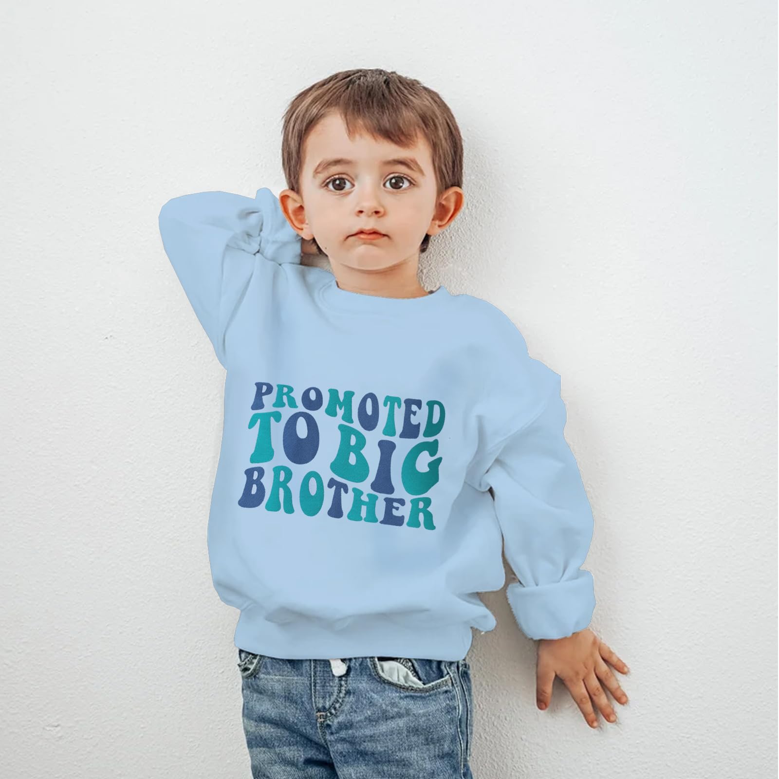 Meiweileya Toddler Baby Boy Sweatshirt Promoted To Big Brother Crewneck Pullover Oversized Sweater Announcement Shirt Matching Sibling Outfits Little Kids Fall Winter Clothes (Blue, 12-18 Months)