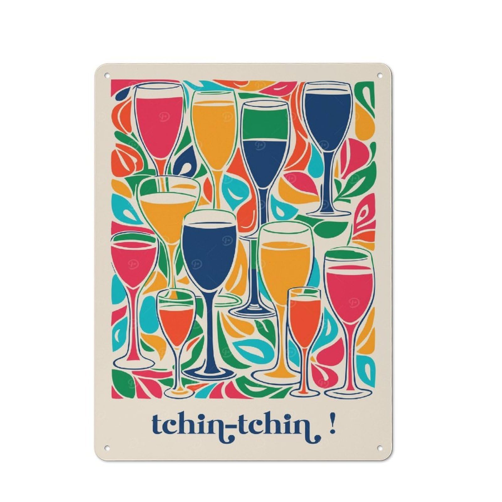 Metal Wall Plaque with Tchin Tchin Design 40x30cm, Simple Retro Studio Wall Plaque for Hobby Room, Office, Lounge Or Living Room