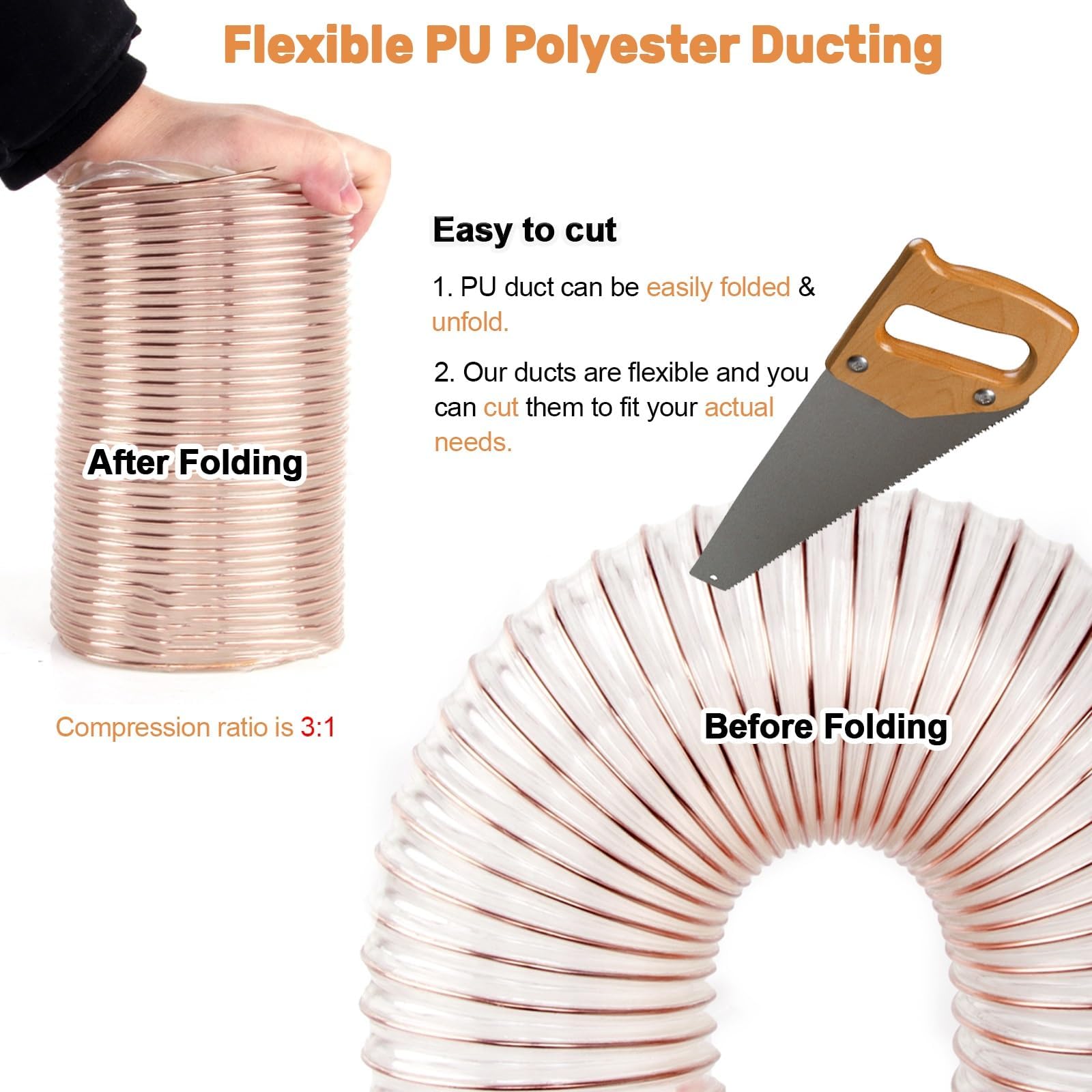 Manguera de recogida de polvo, manguera de vacío flexible resistente, manguera de extracción de desechos transparente de 3.3 pies, 325 mm de diámetro para sistemas de recogida de polvo y aspiradoras