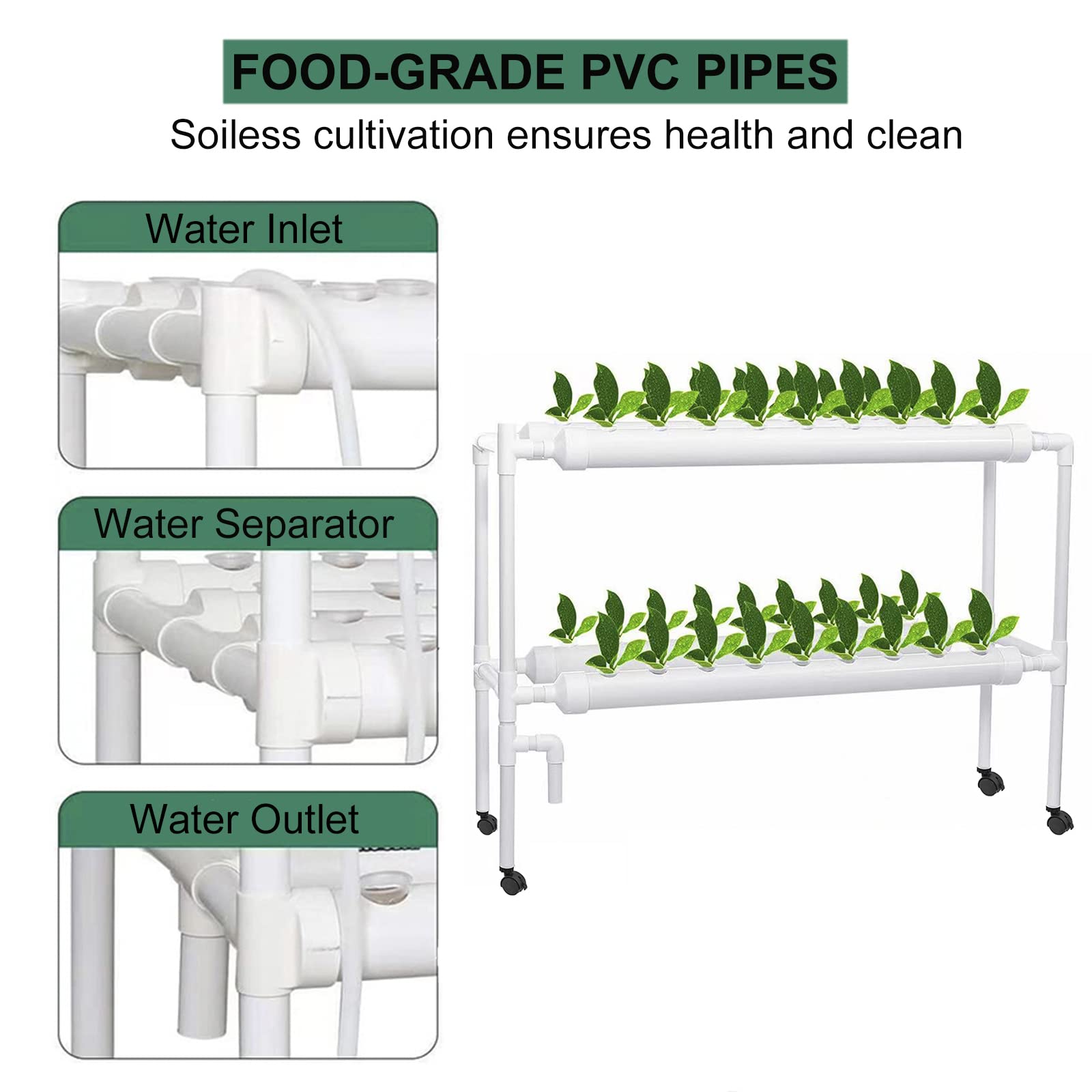 Sistema de Cultivo Hidropónico 36 Sitios 4 Tuberías de PVC 2 Capas Huerto en Casa con Temporizador, Jardín Inteligente de Interior Hydroponic Grow Kit para Verduras Hierbas Frutas Flores,JPN