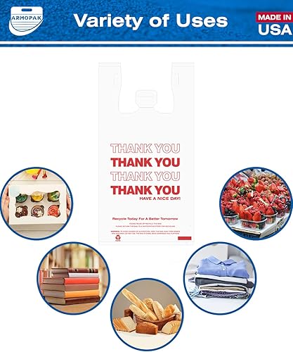 Miniatura 3 de Armopak Thank You - Paquete de 1000 bolsas para camisetas (12 x 6,5 x 22 unidades), color blanco