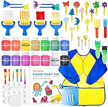 Shuttle Art 46PCS Finger Paint Set for Children, Washable, 14 Colors (60ml) Non-Toxic Baby Finger Paint and Paint Pad, Sponge, Brushes, Finger Paint Kit for Preschool Education