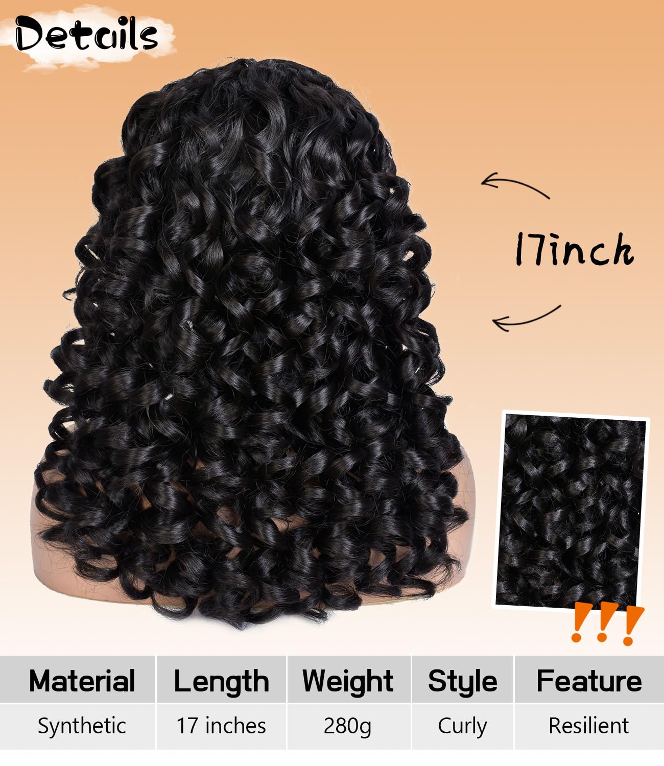 RunM Long Curly Synthetic Wig with Bangs