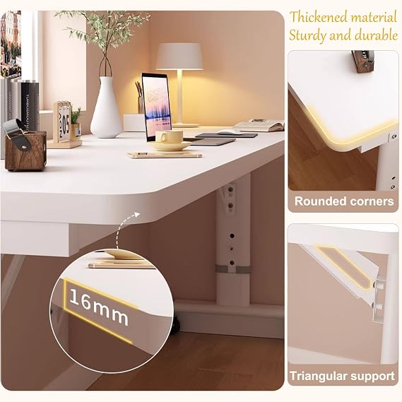 White Overbed Table with Lockable Wheels, Height Adjustable Over Bed Desk, Mobile Over The Bed Table Crossbed Nursing Table Computer Table for Eating On Bed(180x40cm/70.8x15.7in)