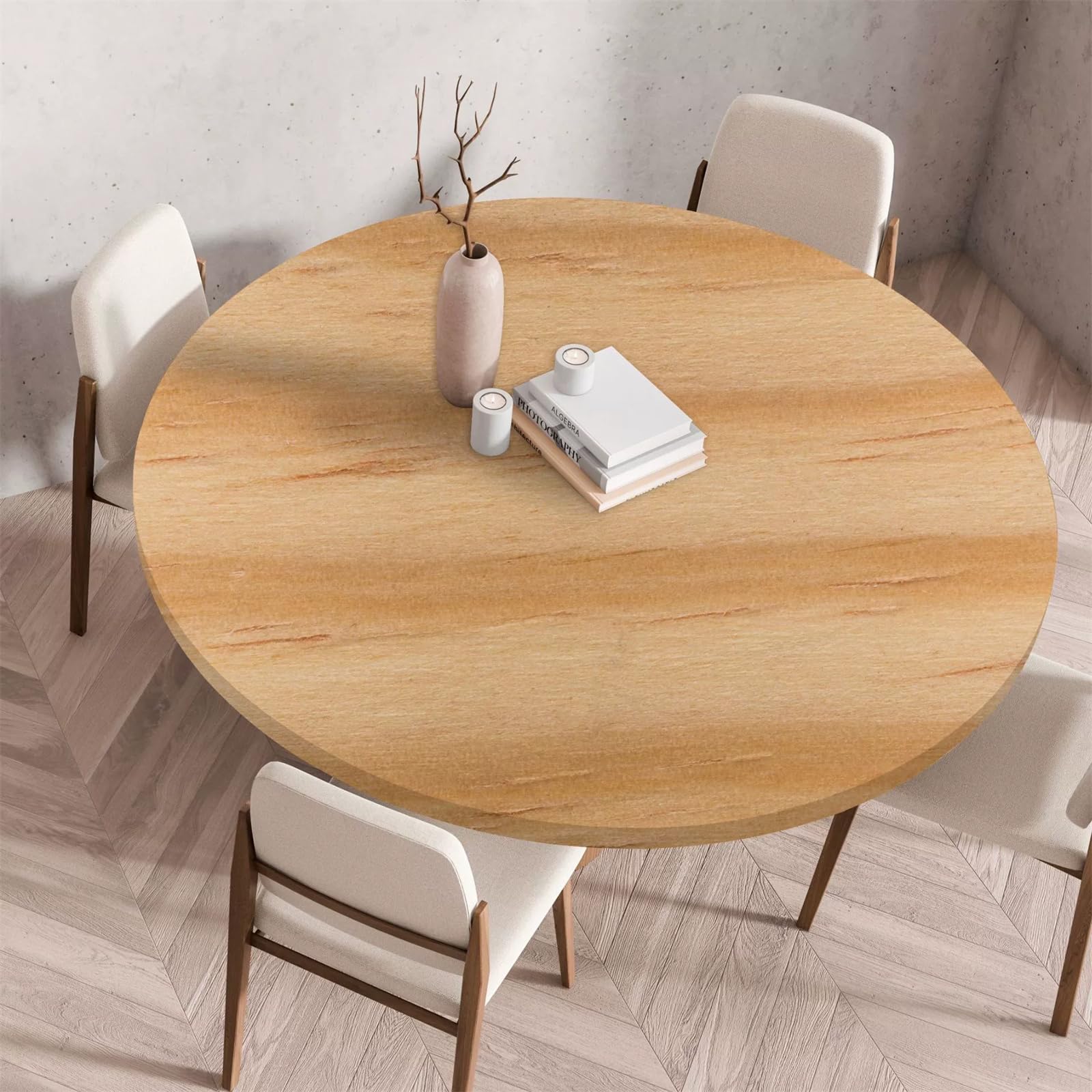 Tree Wipeable Table Cloth Round Tablecloth Protector, Woodgrain Effect Texture Elastic Edged Fitted Backed Splash-Proof Table Cover Washable for Dining Room Kitchen Picnic Party (Wood Grain 2,60cm) — image 1