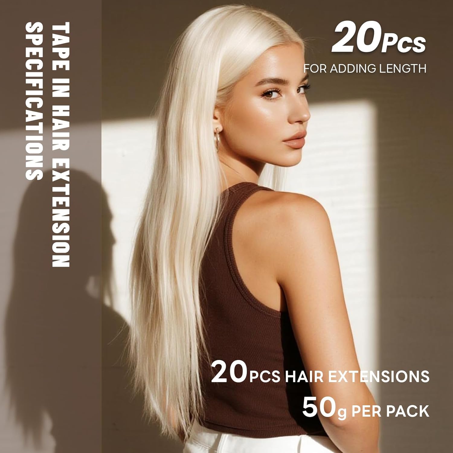 Tape in Hair Extensions Human Hair 16 Inch 50g 20Pcs Remy Human Hair Extensions Invisible Straight Seamless Tape in Extensions (16in, 50g, #60)