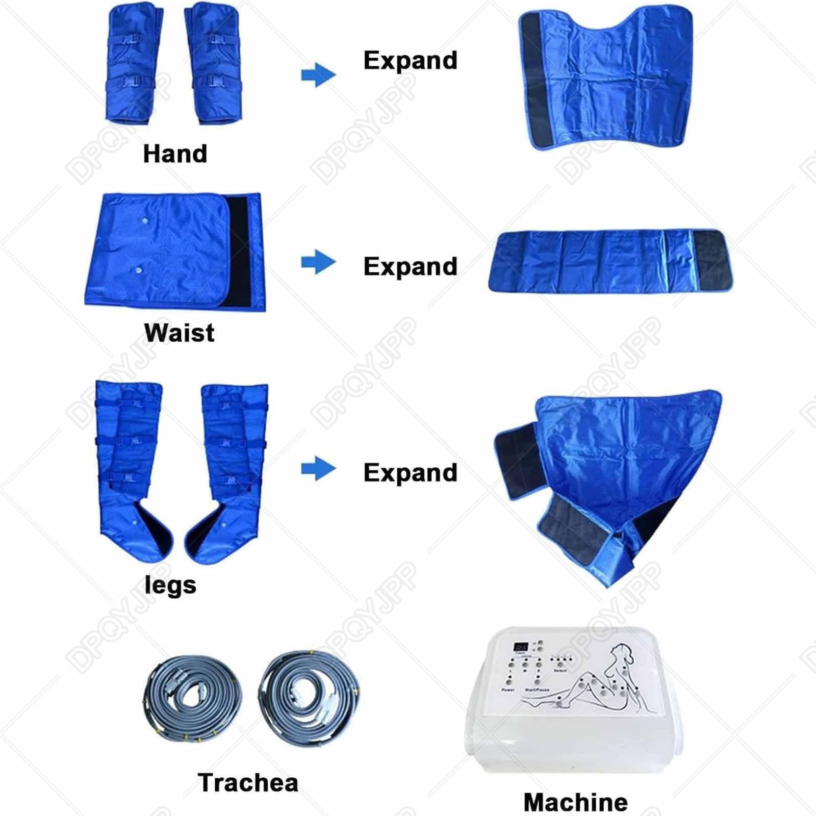 Ganzkörper-Pressotherapie-Massagegerät, Lymphdrainage-Schönheitsgerät, elektrisches Arm - Nackenmassagegerät, Luftkompressions-Durchblutungsmassagegerät, einstellbare Intensität Blue